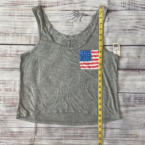 Fifth Sun Gray Tank Top with Flag Pocket. Size Medium. New With Tags. - Picture 3 of 5